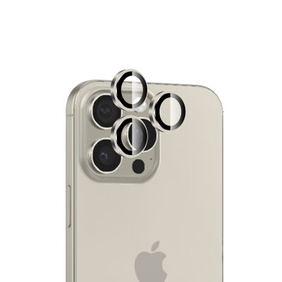 Bix iPhone 15 / 15 Pro Max Safir Lens Koruyucu 3D Kamera Camı 9H Premium Lens Kapağı Doğal Titanyum - 1