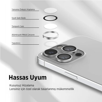 Bix iPhone 15 / 15 Pro Max Safir Lens Koruyucu 3D Kamera Camı 9H Premium Lens Kapağı Siyah Titanyum - 4