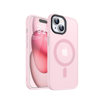 Bix iPhone 15 MagSafe Uyumlu Kılıf Tam Koruma Manyetik Darbe Emici Pembe