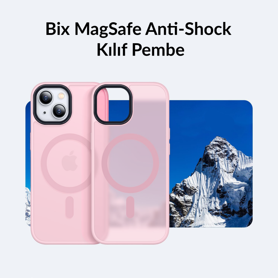 Bix iPhone 15 MagSafe Uyumlu Kılıf Tam Koruma Manyetik Darbe Emici Pembe - 2
