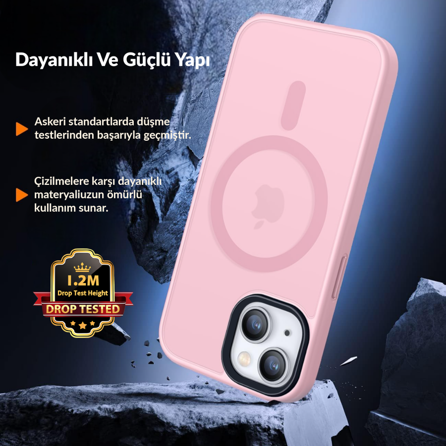 Bix iPhone 15 MagSafe Uyumlu Kılıf Tam Koruma Manyetik Darbe Emici Pembe - 3