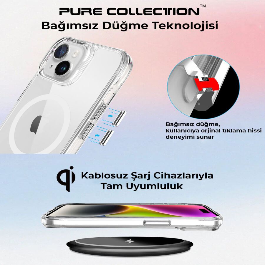 Bix iPhone 15 MagSafe Uyumlu Transparan Şeffaf Kılıf Güçlü Manyetik Üstün Darbe Koruması - 6