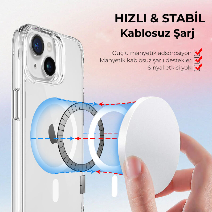Bix iPhone 15 MagSafe Uyumlu Transparan Şeffaf Kılıf Güçlü Manyetik Üstün Darbe Koruması - 8