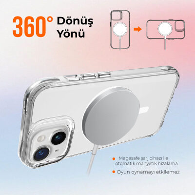 Bix iPhone 15 MagSafe Uyumlu Transparan Şeffaf Kılıf Güçlü Manyetik Üstün Darbe Koruması - 9
