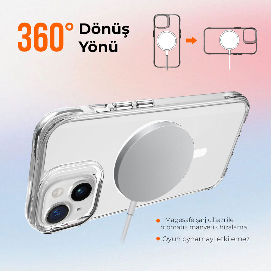 Bix iPhone 15 MagSafe Uyumlu Transparan Şeffaf Kılıf Güçlü Manyetik Üstün Darbe Koruması - 9