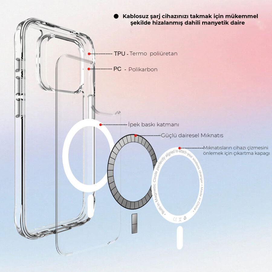 Bix iPhone 15 MagSafe Uyumlu Transparan Şeffaf Kılıf Güçlü Manyetik Üstün Darbe Koruması - 10
