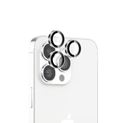 Bix iPhone 15 Pro / 15 Pro Max Lens Koruyucu Kamera Lensi 9H Gerçek Cam Crystal AR+AF Beyaz Titanyum