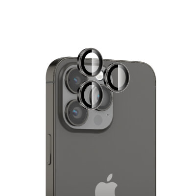 Bix iPhone 15 Pro / 15 Pro Max Lens Koruyucu Kamera Lensi 9H Gerçek Cam Crystal AR+AF Siyah Titanyum