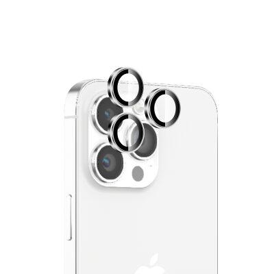 Bix iPhone 15 Pro / 15 Pro Max Lens Koruyucu Kamera Lensi 9H Gerçek Cam Crystal AR+AF Beyaz Titanyum - 1