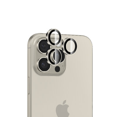 Bix iPhone 15 Pro / 15 Pro Max Lens Koruyucu Kamera Lensi 9H Gerçek Cam Crystal AR+AF Doğal Titanyum - 1