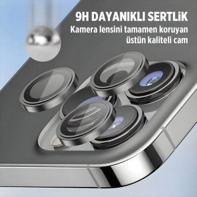 Bix iPhone 15 Pro / 15 Pro Max Lens Koruyucu Kamera Lensi 9H Gerçek Cam Crystal AR+AF Doğal Titanyum - 2