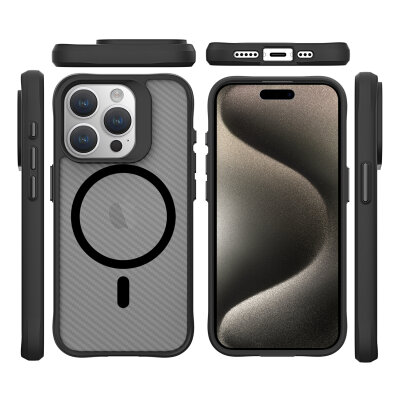 Bix iPhone 15 Pro Carbon Fiber Force MagSafe Kılıf Anti-Şok Teknolojili Kamera ve Ekran Korumalı