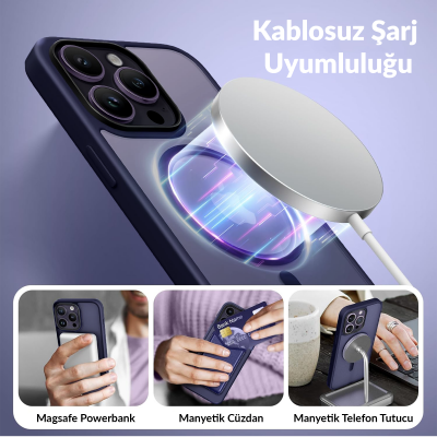 Bix iPhone 15 Pro MagSafe Uyumlu Kılıf Tam Koruma Manyetik Darbe Emici Mor - 4