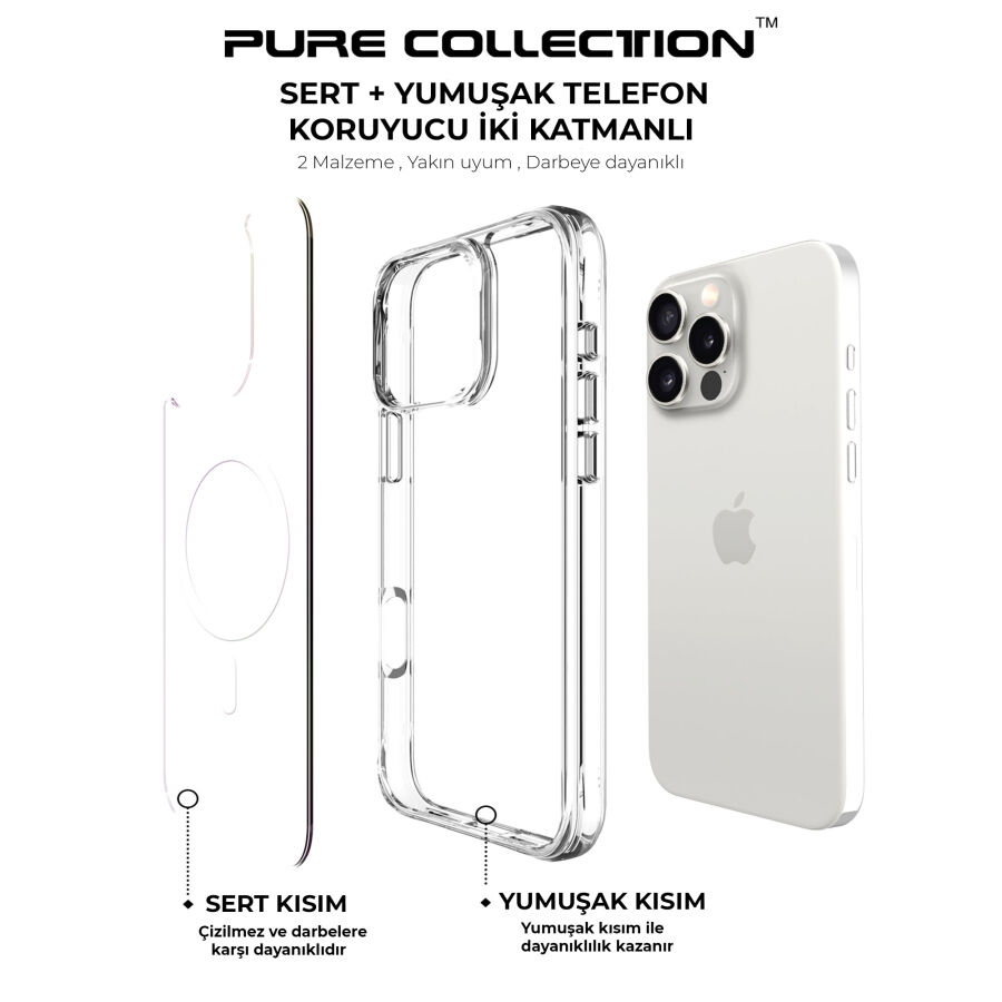 Bix iPhone 15 Pro MagSafe Uyumlu Transparan Şeffaf Kılıf Güçlü Manyetik Üstün Darbe Koruması - 7