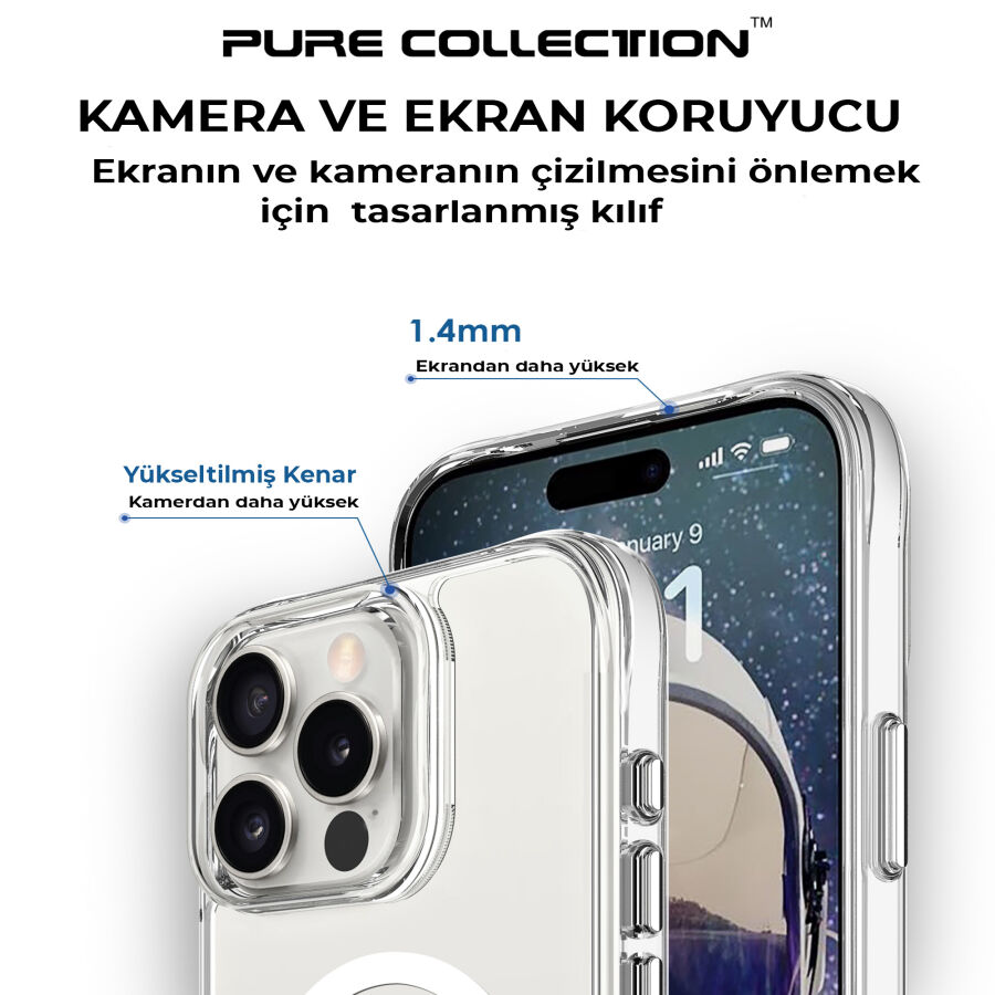 Bix iPhone 15 Pro MagSafe Uyumlu Transparan Şeffaf Kılıf Güçlü Manyetik Üstün Darbe Koruması - 8