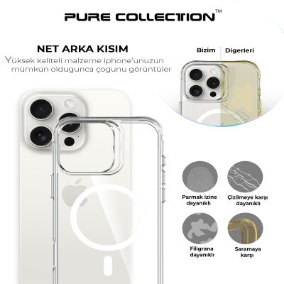 Bix iPhone 15 Pro MagSafe Uyumlu Transparan Şeffaf Kılıf Güçlü Manyetik Üstün Darbe Koruması - 9