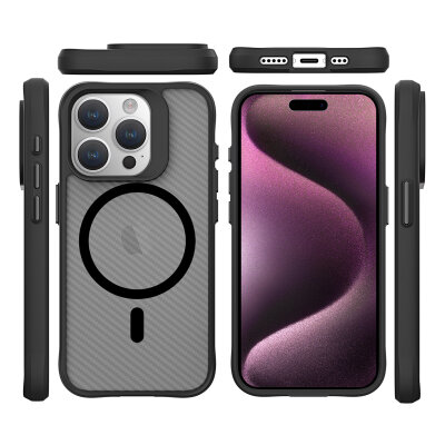 Bix iPhone 15 Pro Max Carbon Fiber Force MagSafe Kılıf Anti-Şok Teknolojili Kamera ve Ekran Korumalı 