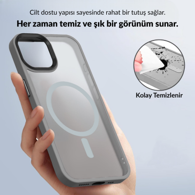 Bix iPhone 15 Pro Max MagSafe Uyumlu Kılıf Tam Koruma Manyetik Darbe Emici Gri - 2
