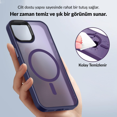 Bix iPhone 15 Pro Max MagSafe Uyumlu Kılıf Tam Koruma Manyetik Darbe Emici Mor - 5