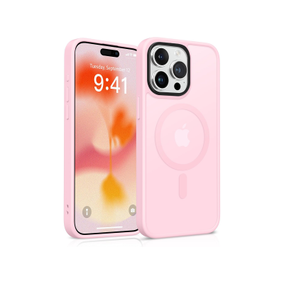 Bix iPhone 15 Pro Max MagSafe Uyumlu Kılıf Tam Koruma Manyetik Darbe Emici Pembe