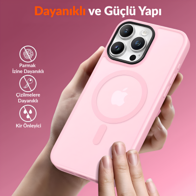 Bix iPhone 15 Pro Max MagSafe Uyumlu Kılıf Tam Koruma Manyetik Darbe Emici Pembe - 3