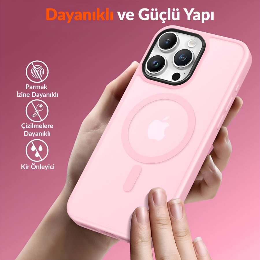 Bix iPhone 15 Pro Max MagSafe Uyumlu Kılıf Tam Koruma Manyetik Darbe Emici Pembe - 3