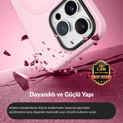 Bix iPhone 15 Pro Max MagSafe Uyumlu Kılıf Tam Koruma Manyetik Darbe Emici Pembe - 4