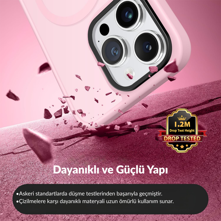 Bix iPhone 15 Pro Max MagSafe Uyumlu Kılıf Tam Koruma Manyetik Darbe Emici Pembe - 4