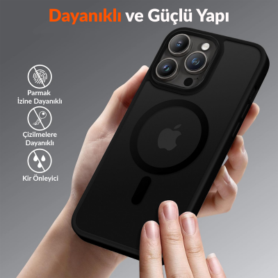 Bix iPhone 15 Pro Max MagSafe Uyumlu Kılıf Tam Koruma Manyetik Darbe Emici Siyah - 5