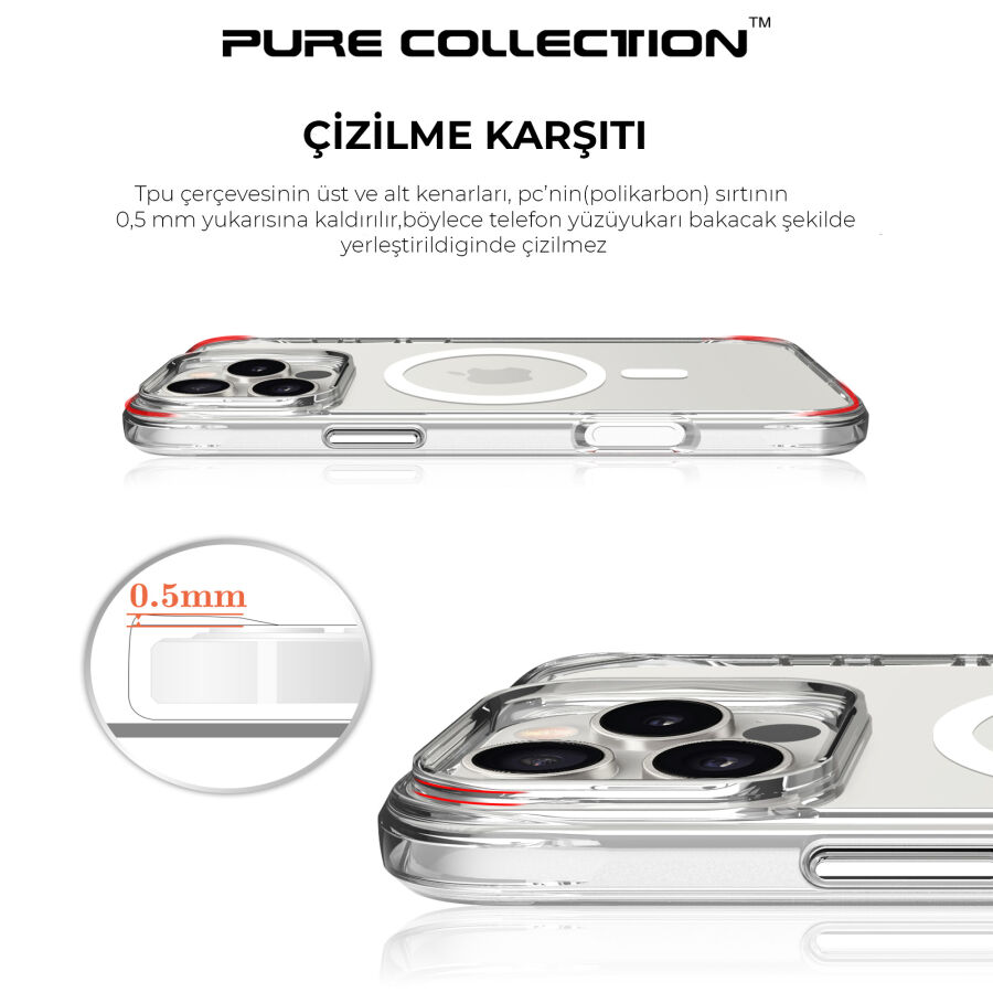 Bix iPhone 15 Pro Max MagSafe Uyumlu Transparan Şeffaf Kılıf Güçlü Manyetik Üstün Darbe Koruması - 6