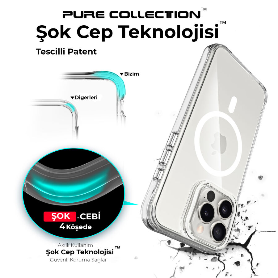Bix iPhone 15 Pro Max MagSafe Uyumlu Transparan Şeffaf Kılıf Güçlü Manyetik Üstün Darbe Koruması - 8