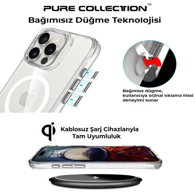 Bix iPhone 15 Pro Max MagSafe Uyumlu Transparan Şeffaf Kılıf Güçlü Manyetik Üstün Darbe Koruması - 9