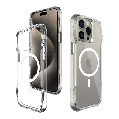 Bix iPhone 15 Pro Max Octagon Hava Yastıklı MagSafe Kılıf Maksimum Korumalı Antrasit Kristal Şeffaf  - 3