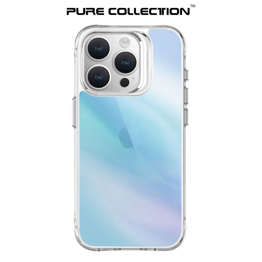 Bix iPhone 15 Pro Max Pure Rainbow Renk Geçişli Şeffaf Kılıf Çizilmeye Dayanıklı Darbe Emici Mavi - 3