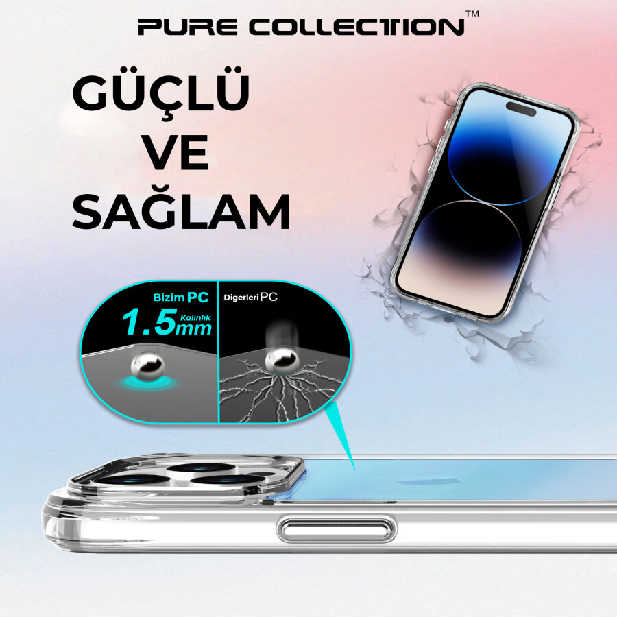 Bix iPhone 15 Pro Max Pure Rainbow Renk Geçişli Şeffaf Kılıf Çizilmeye Dayanıklı Darbe Emici Mavi - 6
