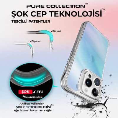 Bix iPhone 15 Pro Max Pure Rainbow Renk Geçişli Şeffaf Kılıf Çizilmeye Dayanıklı Darbe Emici Mavi - 9