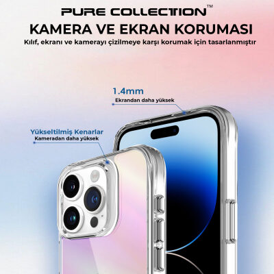 Bix iPhone 15 Pro Max Pure Rainbow Renk Geçişli Şeffaf Kılıf Çizilmeye Dayanıklı Darbe Emici Pembe - 11