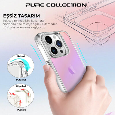 Bix iPhone 15 Pro Max Pure Rainbow Renk Geçişli Şeffaf Kılıf Çizilmeye Dayanıklı Darbe Emici Pembe - 12