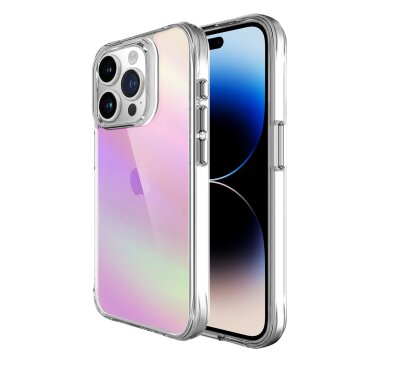 Bix iPhone 15 Pro Max Pure Rainbow Renk Geçişli Şeffaf Kılıf Çizilmeye Dayanıklı Darbe Emici Pembe 