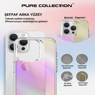 Bix iPhone 15 Pro Max Pure Rainbow Renk Geçişli Şeffaf Kılıf Çizilmeye Dayanıklı Darbe Emici Pembe - 9
