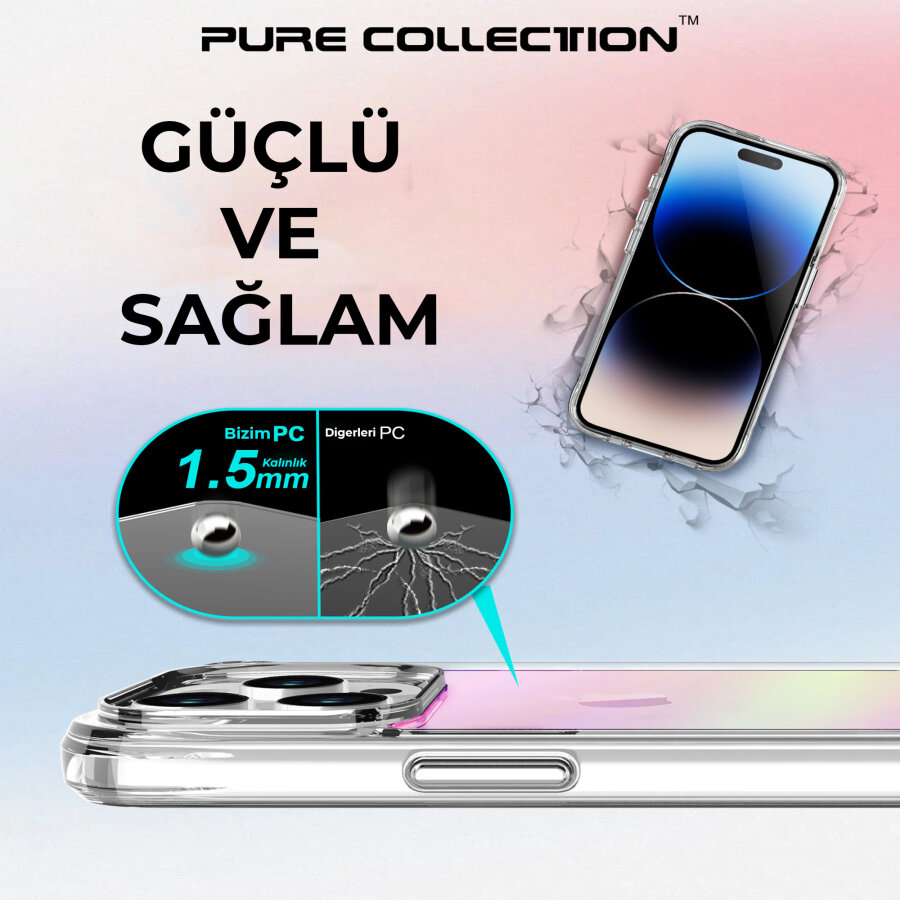 Bix iPhone 15 Pro Max Pure Rainbow Renk Geçişli Şeffaf Kılıf Çizilmeye Dayanıklı Darbe Emici Pembe - 10