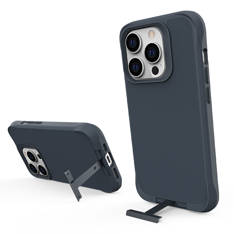 Bix iPhone 15 Pro Max Vortex MagSafe Kılıf Stand Özellikli 3X Korumalı Mikro Fiber İç Yüzey Gri Mavi - 3