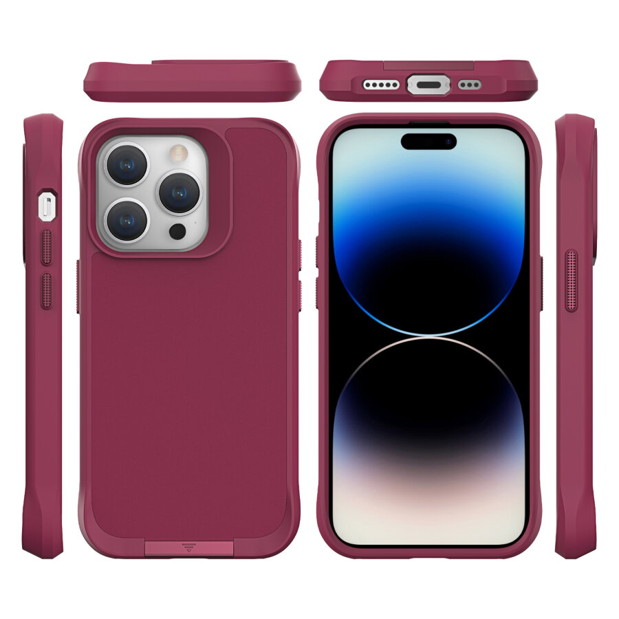 Bix iPhone 15 Pro Max Vortex MagSafe Kılıf Stand Özellikli 3X Korumalı Mikro Fiber İç Yüzey Kırmızı - 3