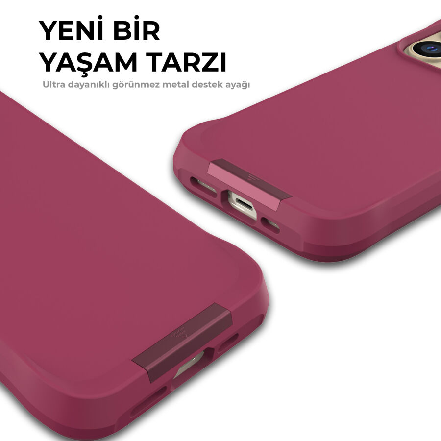 Bix iPhone 15 Pro Max Vortex MagSafe Kılıf Stand Özellikli 3X Korumalı Mikro Fiber İç Yüzey Kırmızı - 9