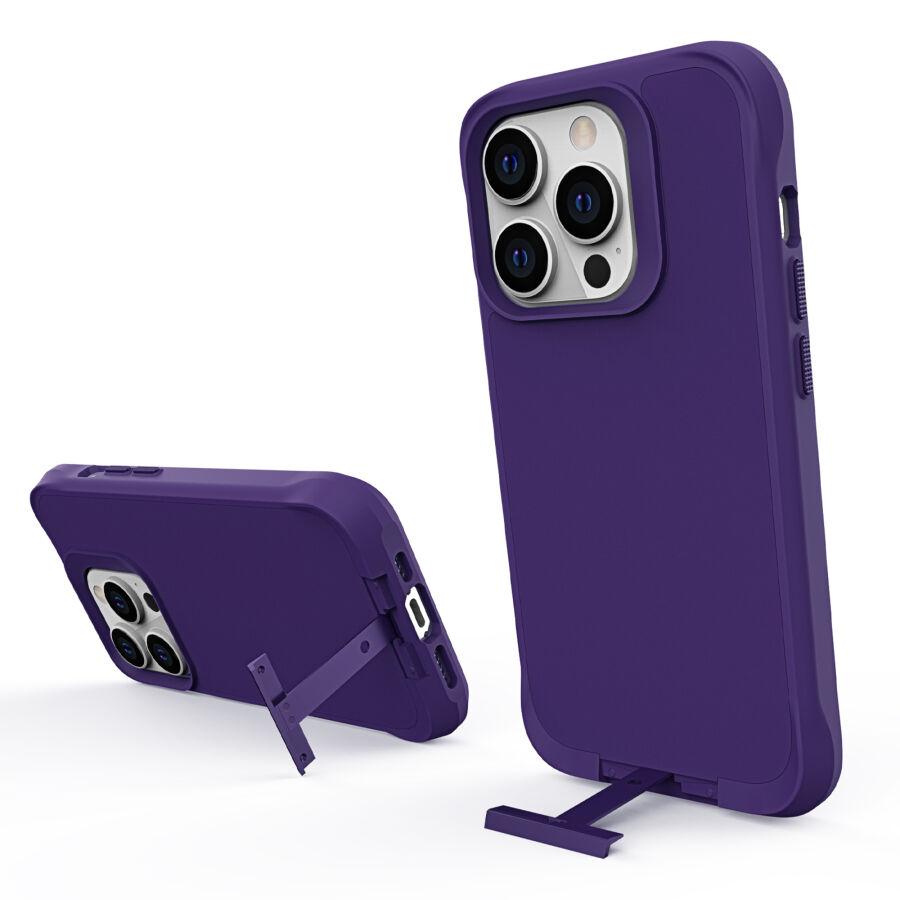 Bix iPhone 15 Pro Max Vortex MagSafe Kılıf Stand Özellikli 3X Korumalı Mikro Fiber İç Yüzey Koyu Mor - 4