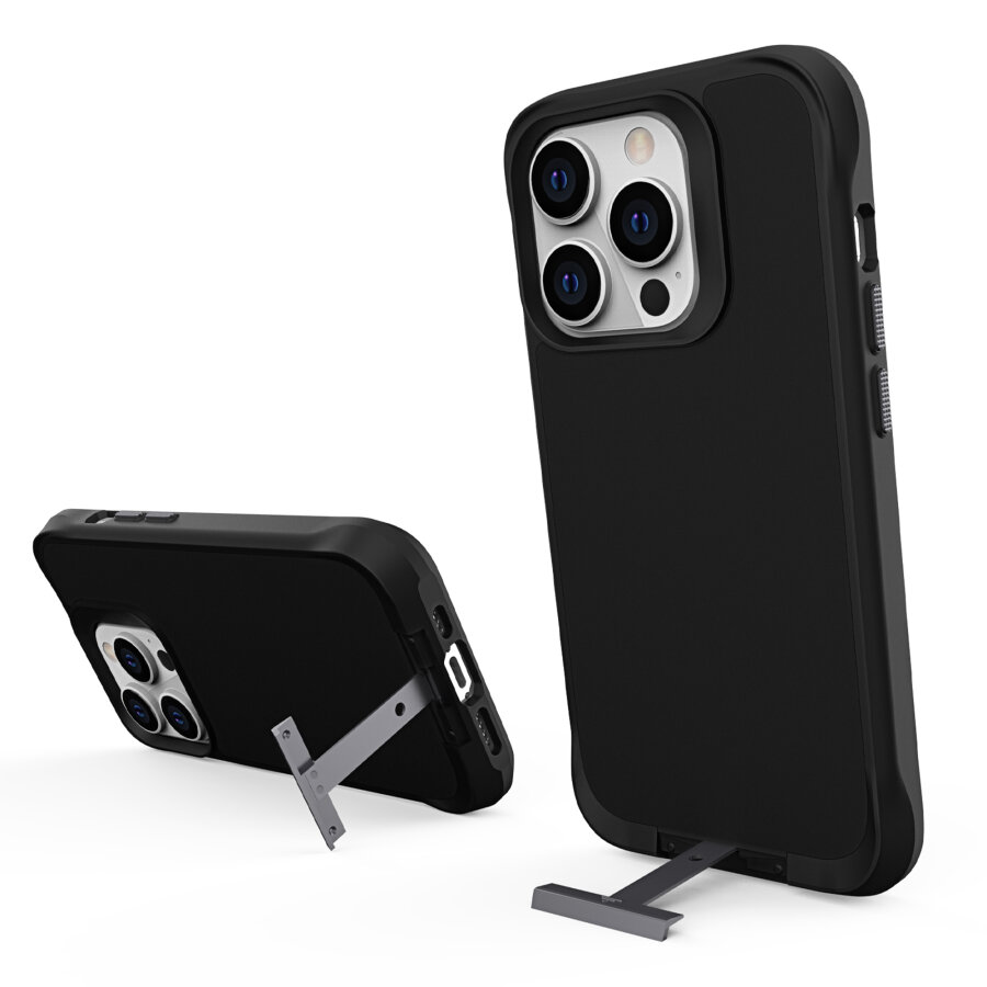 Bix iPhone 15 Pro Max Vortex MagSafe Kılıf Stand Özellikli 3X Korumalı Mikro Fiber İç Yüzey Siyah - 3