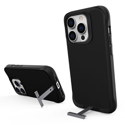 Bix iPhone 15 Pro Max Vortex MagSafe Kılıf Stand Özellikli 3X Korumalı Mikro Fiber İç Yüzey Siyah - 3