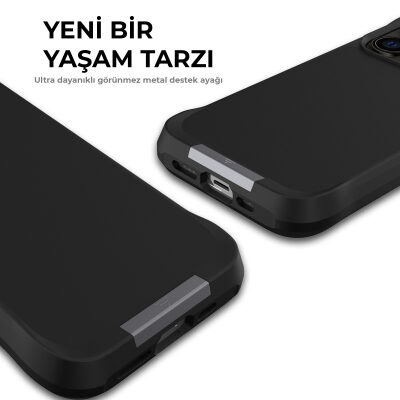 Bix iPhone 15 Pro Max Vortex MagSafe Kılıf Stand Özellikli 3X Korumalı Mikro Fiber İç Yüzey Siyah - 8