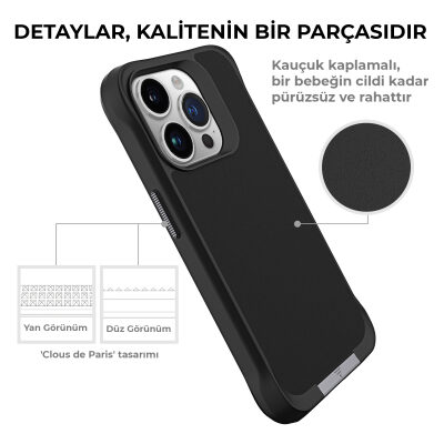 Bix iPhone 15 Pro Max Vortex MagSafe Kılıf Stand Özellikli 3X Korumalı Mikro Fiber İç Yüzey Siyah - 9