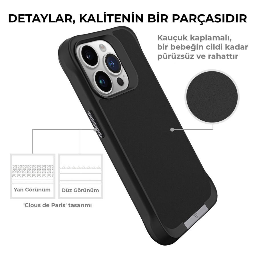 Bix iPhone 15 Pro Max Vortex MagSafe Kılıf Stand Özellikli 3X Korumalı Mikro Fiber İç Yüzey Siyah - 9